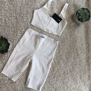 NWT Biker Short Two Piece Set-White